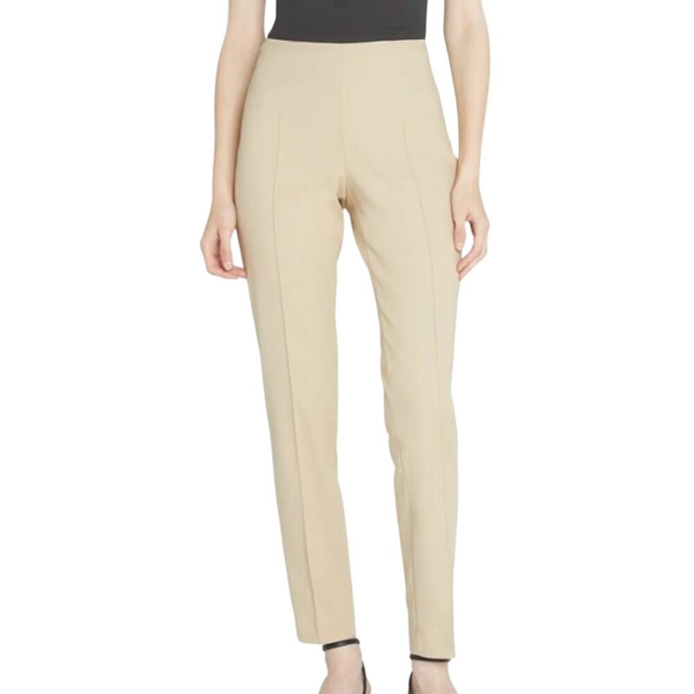 Akris Melissa Techno Slim Ankle Pants Khaki Size 8 Flat Front Side Zip EUC